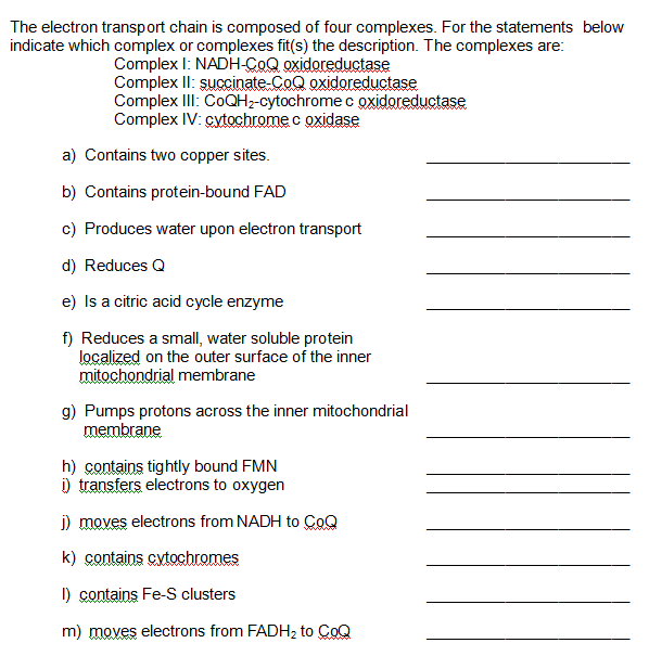 Solved: The Electron Transport Chain Is Composed Of Four C... | Chegg.com