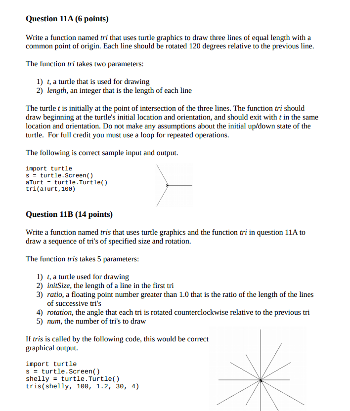 Solved Question 11A (6 points) Write a function named tri | Chegg.com