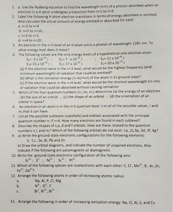 Solved Use the Rydberg equation to find the wavelength (nm) | Chegg.com