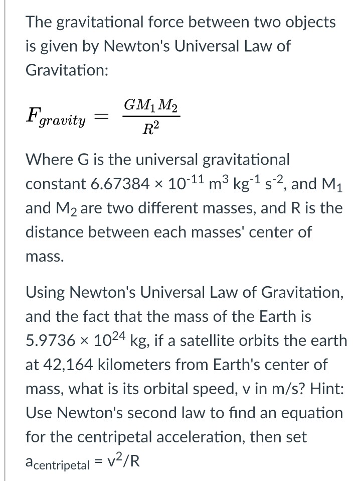 Solved The Gravitational Force Between Two Objects Is Given