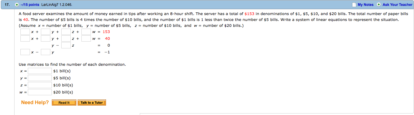 Solved A Food Server Examines The Amount Of Money Earned In Chegg