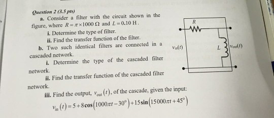 Solved Question 2 (3.5 pts) a. Consider a filter with the | Chegg.com