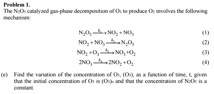 Solved Problem 1. The N2O5 catalyzed gas-phase decomposition | Chegg.com