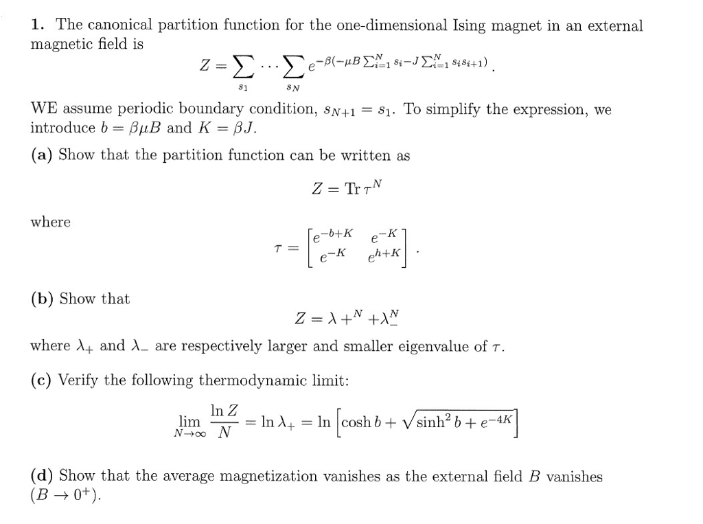 Solved 1. The canonical partition function for the | Chegg.com