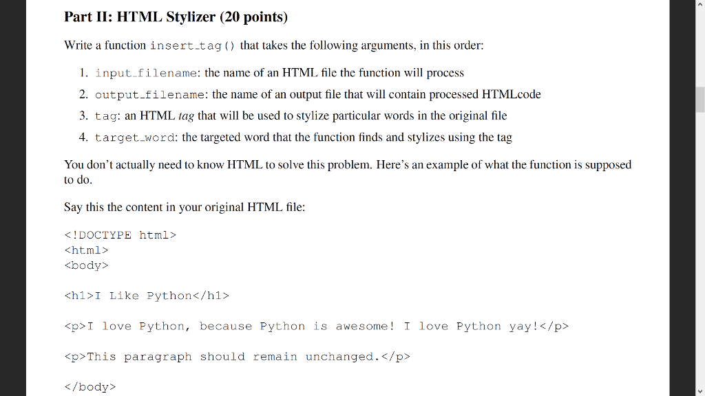 Solved Part Il: HTML Stylizer (20 points) Write a function | Chegg.com