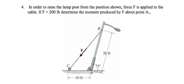 Solved 4. In order to raise the lamp post from the position | Chegg.com