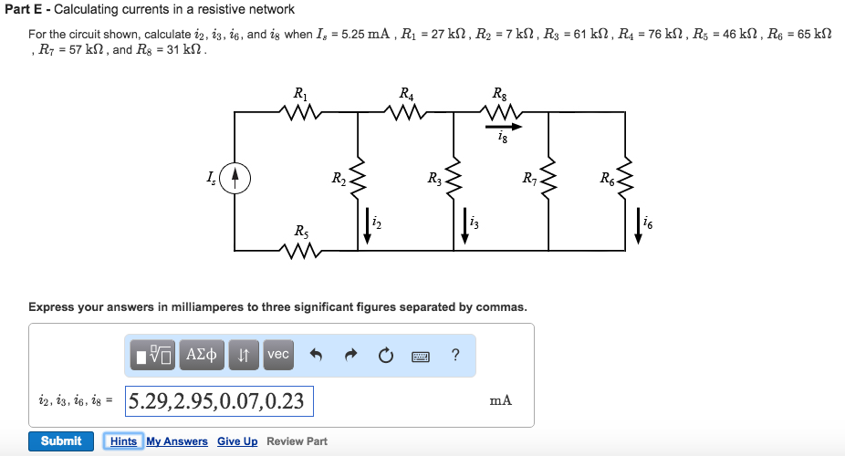 Solved Part ECalculating currents in a resistive network