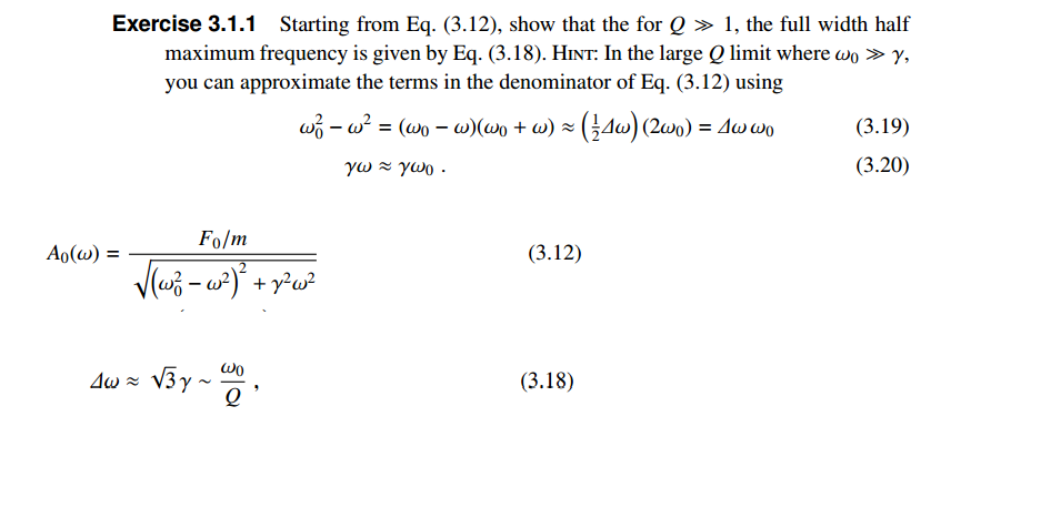 Starting form Eq. 3.12 show that the for Q 1 the Chegg