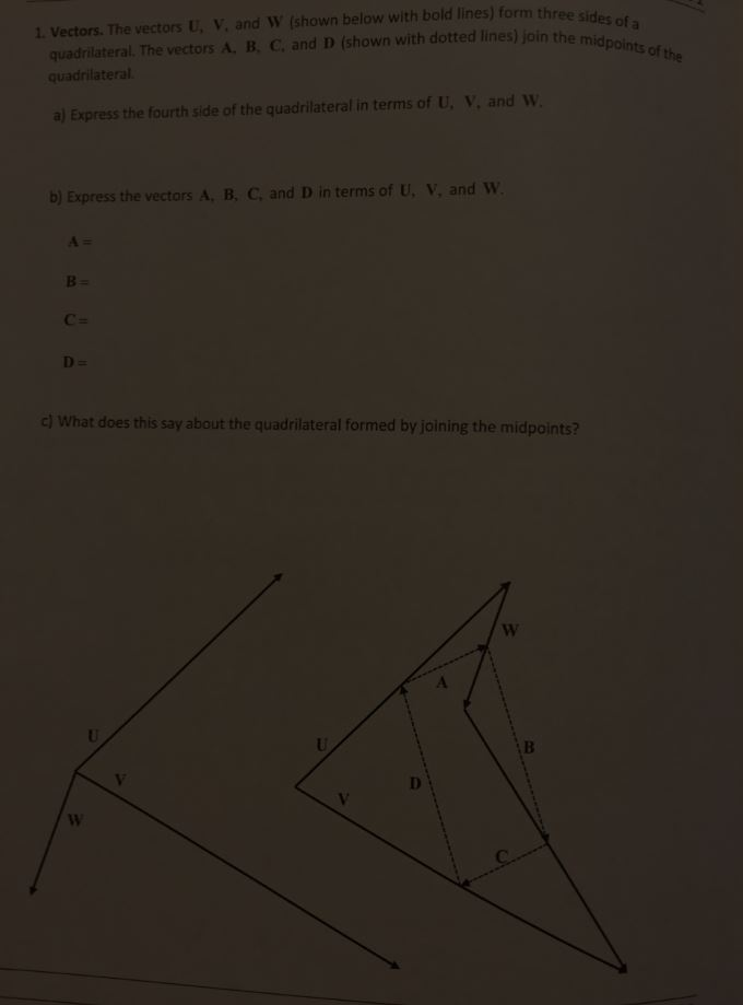 Solved Vectors. The vectors U, V, and W (shown below with | Chegg.com