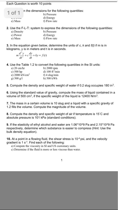 Solved Each Question is worth 10 points n the dimensions for | Chegg.com