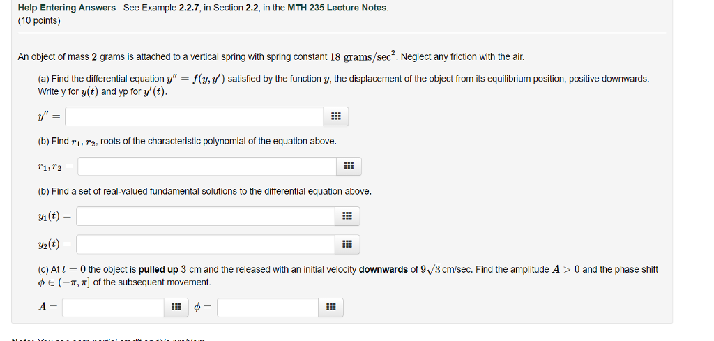 Solved Help Entering Answers See Example 2.2.7, in Section | Chegg.com