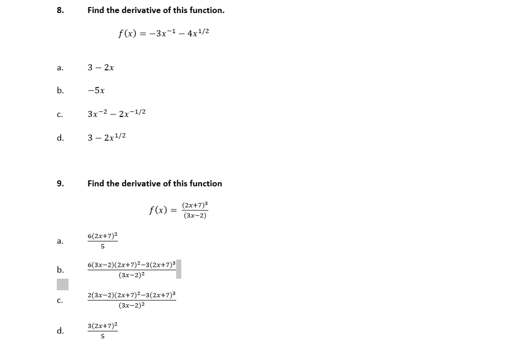 Solved 8. Find the derivative of this function. fCx)-31- | Chegg.com