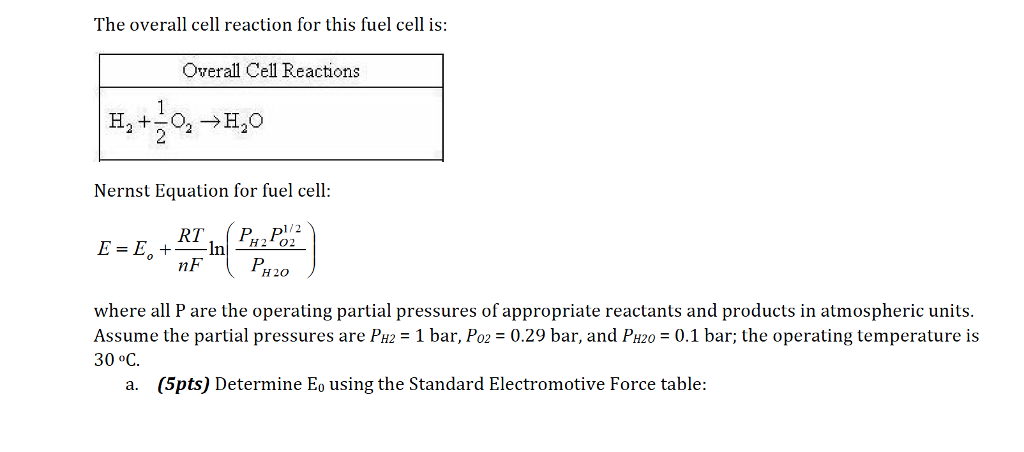 nernst equation hydrogen fuel cell