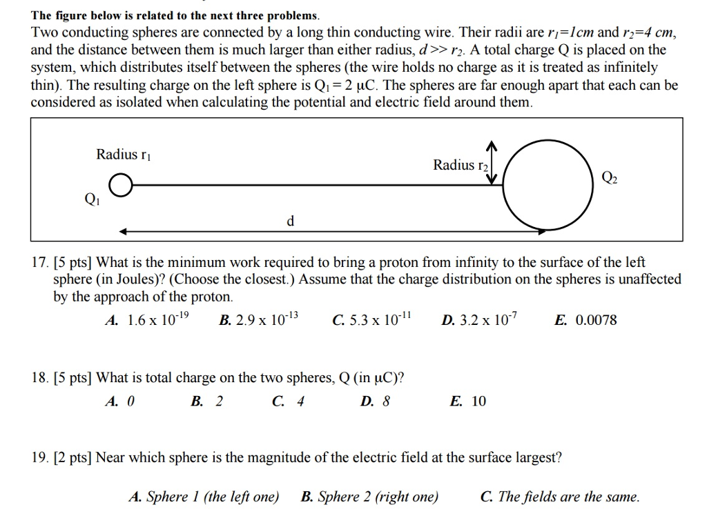 Solved Two Conducting Spheres Are Connected By A Long Thin | Chegg.com