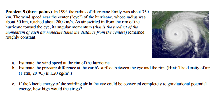 Solved In 1993 the radius of Hurricane Emily was about 350 | Chegg.com