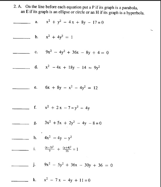 On the line before each equation put a P if its graph | Chegg.com