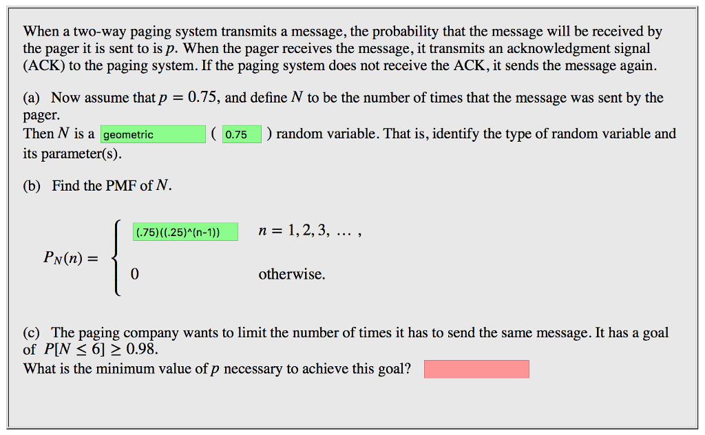 Solved When A Two-way Paging System Transmits A Message, The | Chegg.com