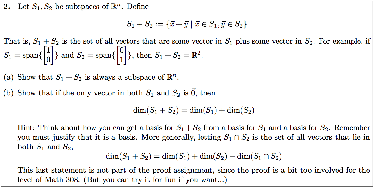 Solved Let S_1, S_2 be subspaces of R^n. Define S_1 + S_2 := | Chegg.com