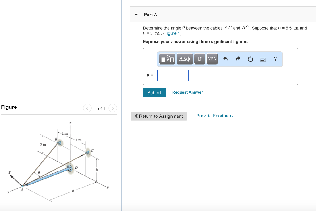 Solved Part A Determine the angle θ between the cables AB | Chegg.com