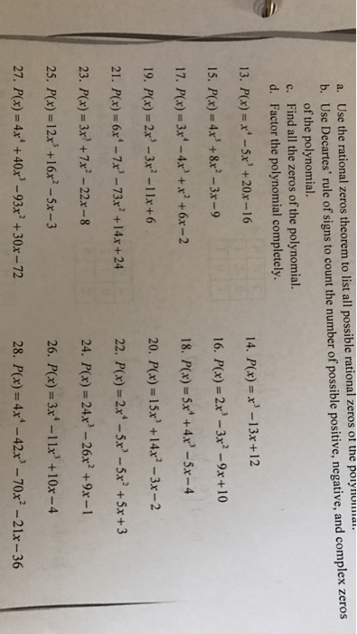 Solved: Use The Rational Zeros Theorem To List All Possibl... | Chegg.com