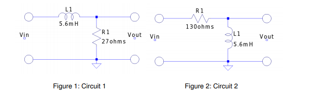 Solved R 1 L1 5.6m H 130ohms R1 Vout Vin 27ohms L1 Vout 5.6m | Chegg.com