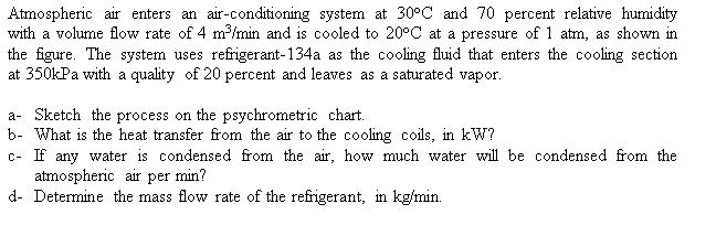 Atmospheric air enters an air-conditioning system at | Chegg.com