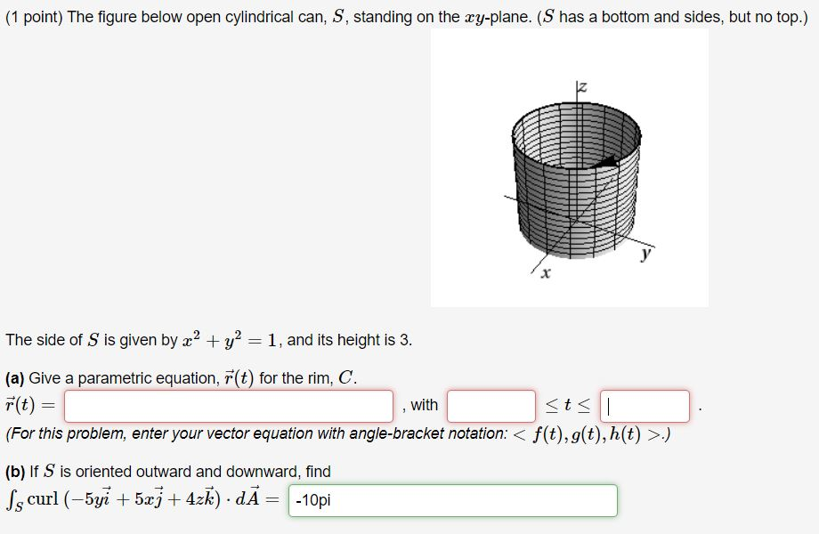 Solved (1 Point) The Figure Below Open Cylindrical Can, S, | Chegg.com