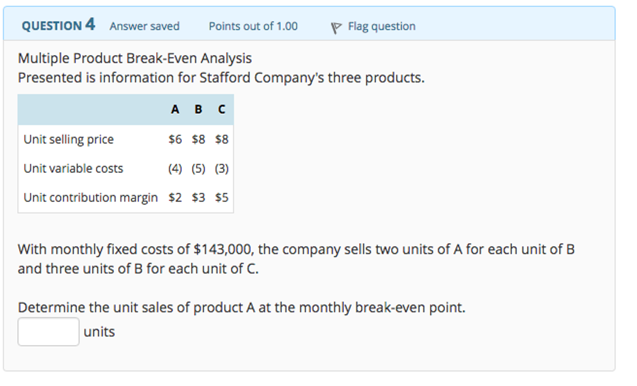 Solved Multiple Product Break Even Analysis Presented Is Chegg