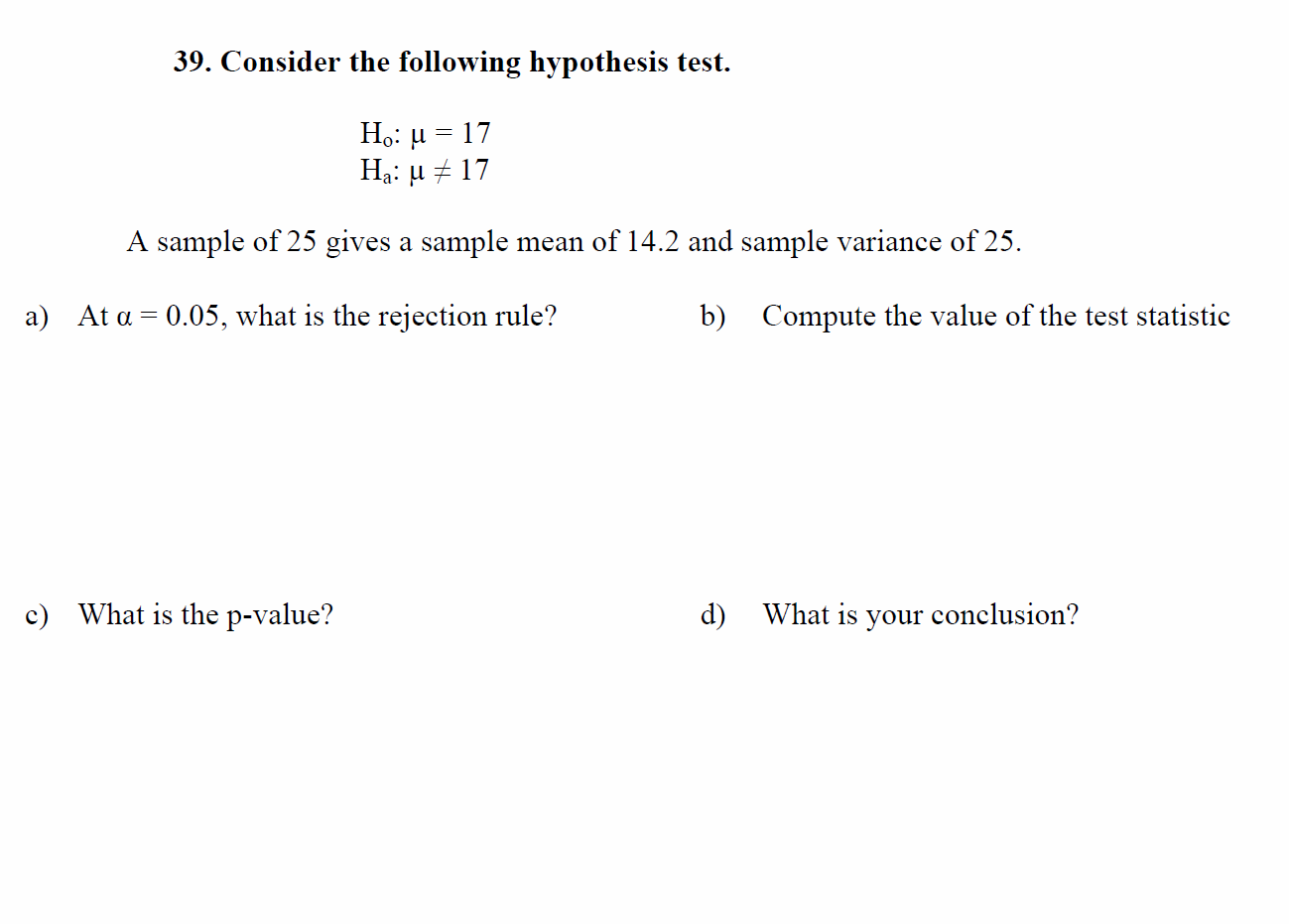 consider the hypothesis test h0