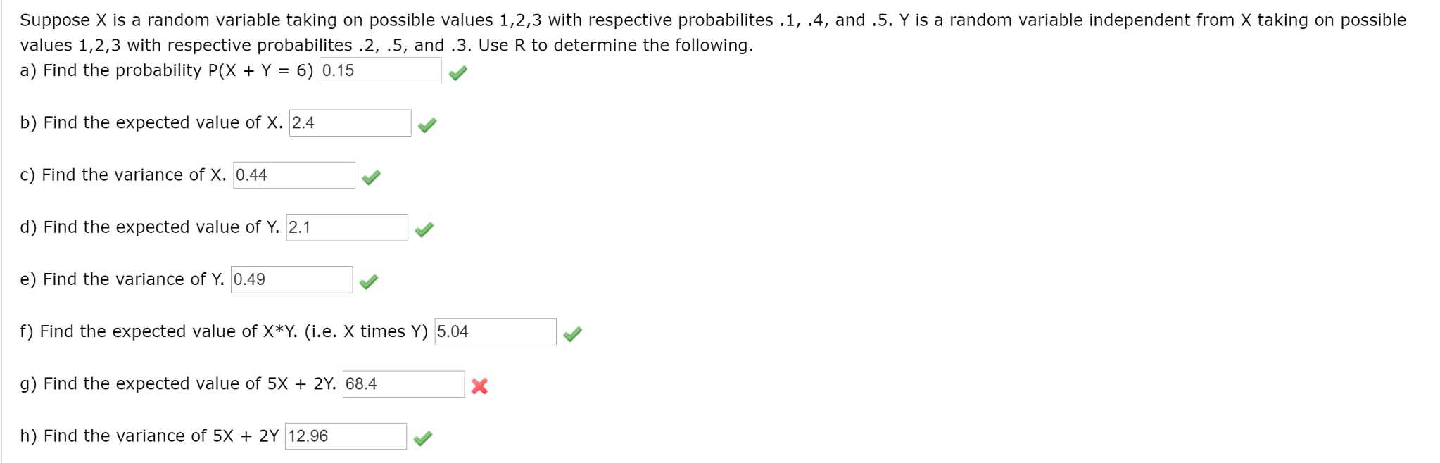 Solved Suppose X is a random variable taking on possible | Chegg.com