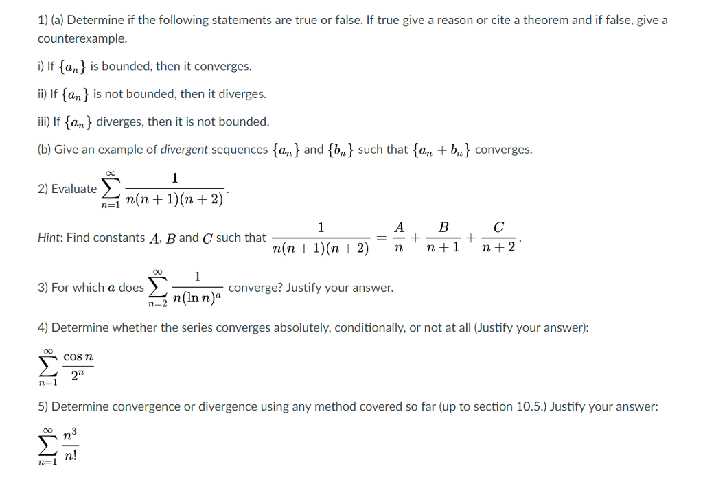 Determine If The Following Statements Are True Or False