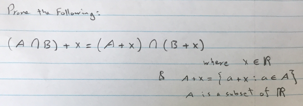 Prove The Following: (A Intersection B) + X = (A + | Chegg.com