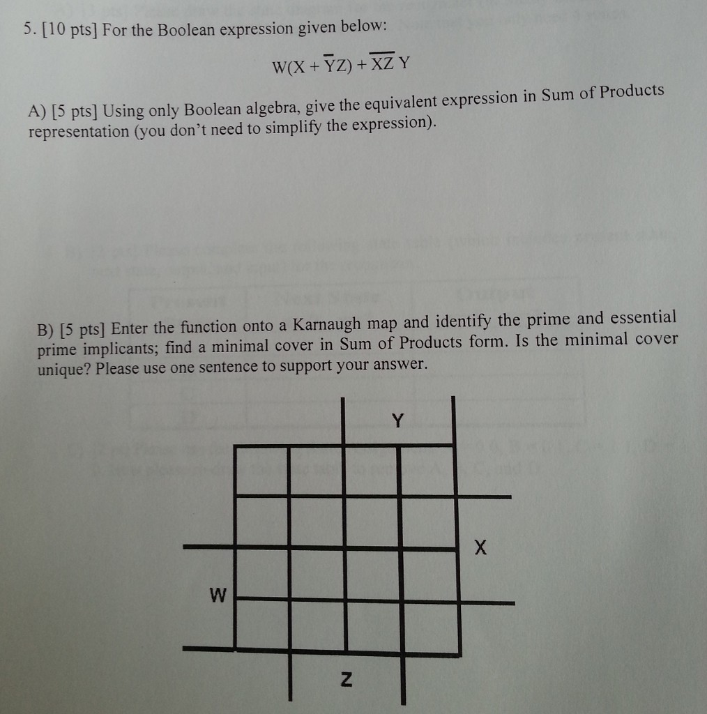 Solved For the Boolean expression given below W(X + YZ) +