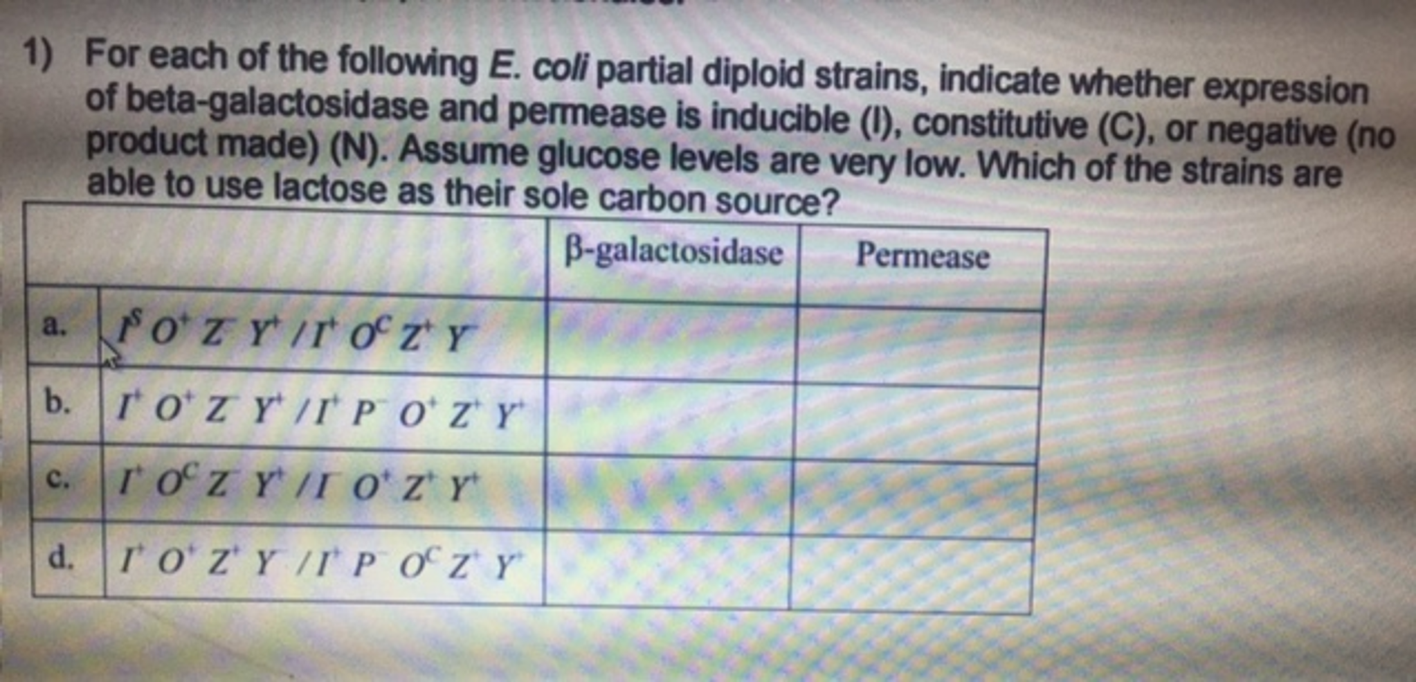 Solved For each of the following E. coli partial diploid | Chegg.com