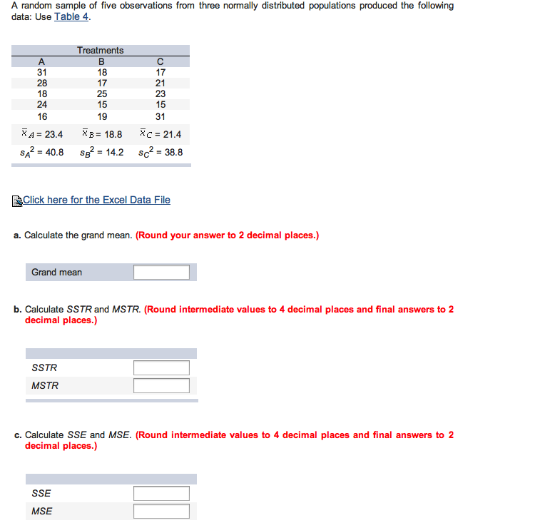 Solved A Random Sample Of Five Observations From Three | Chegg.com