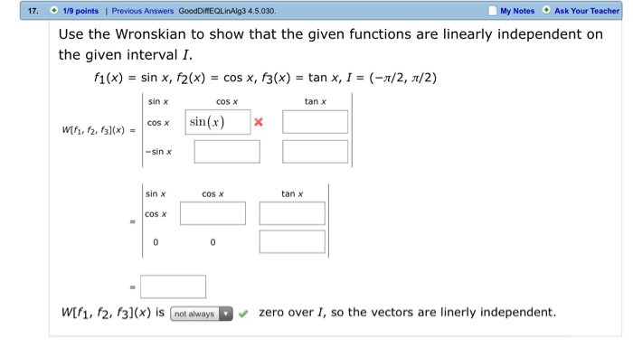 Solved Use the Wronskian to show that the given functions | Chegg.com