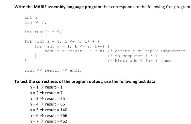 Write the MARIE assembly language program that | Chegg.com