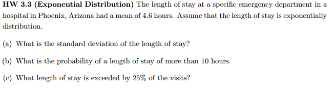 Solved The length of stay at a specific emergency department | Chegg.com