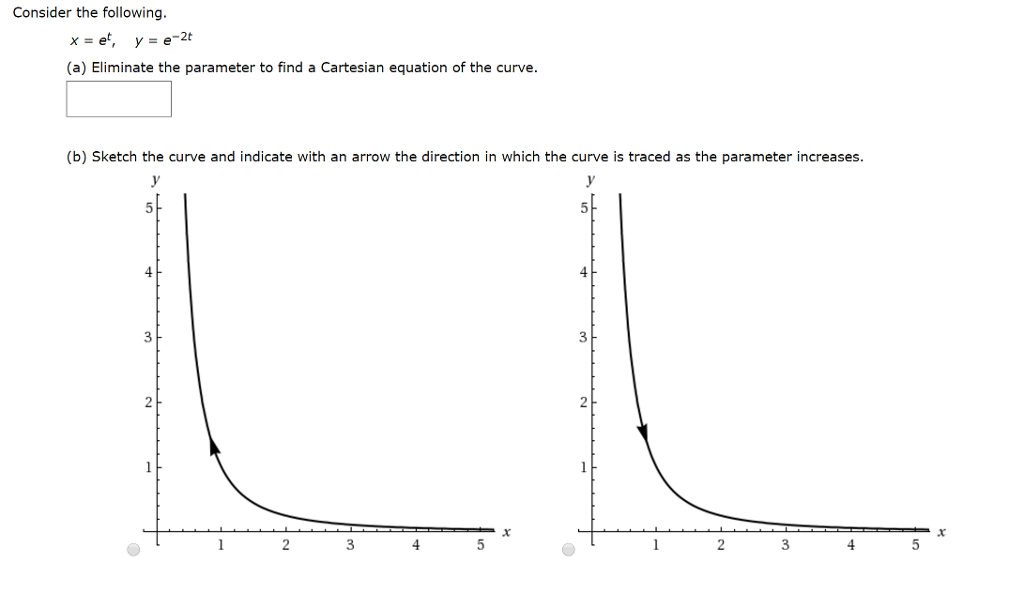 Solved Consider the following. x = et, y = e?2t (a) | Chegg.com