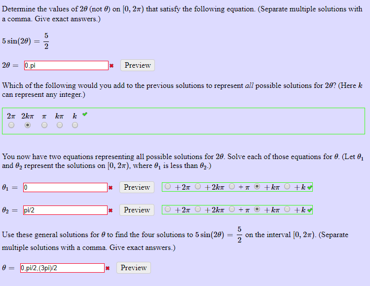 Solved Determine the values of 26(not θ) on 0, 27) that | Chegg.com