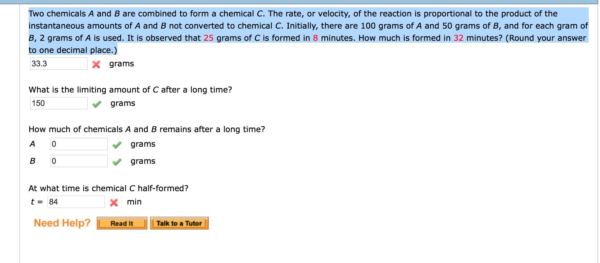 Solved Two chemicals A and B are combined to form a chemical