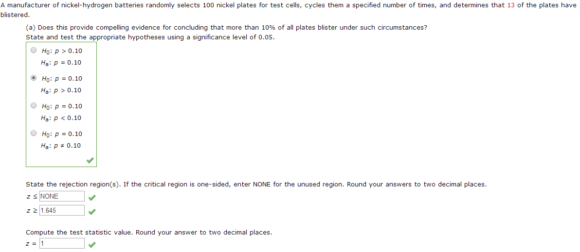 Solved A manufacturer of nickelhydrogen batteries randomly
