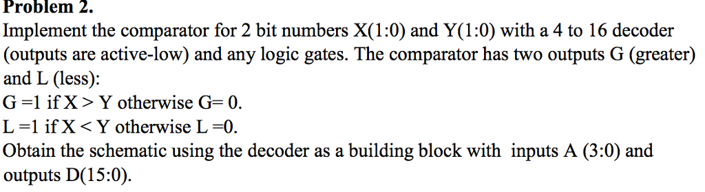 Solved Implement the comparator for 2 bit numbers X(1:0) and | Chegg.com