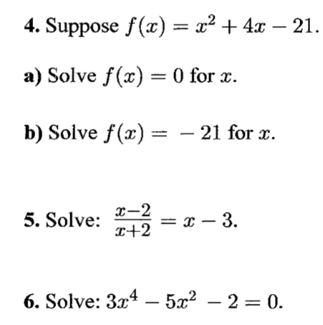 x 2 4x 21 0 solve for x