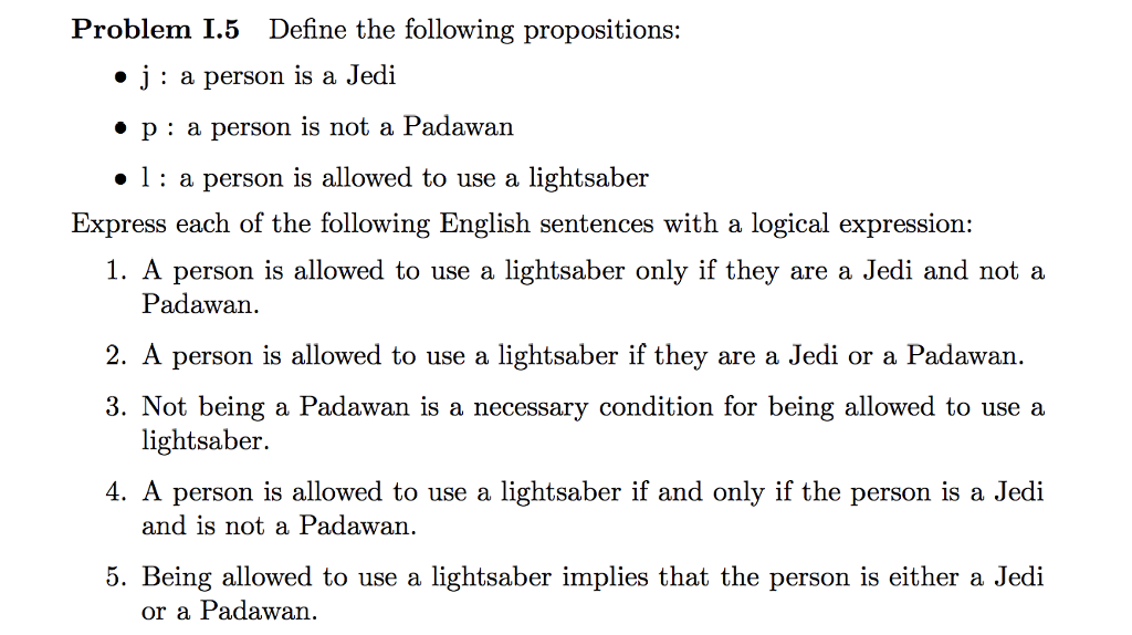 Solved Problem I.5 Define the following propositions · J