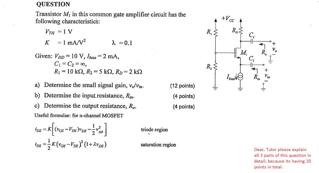 Transistor M_1 in this common gate amplifier circuit | Chegg.com