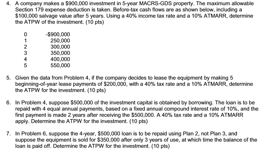 Solved A company makes a 900,000 investment in 5year
