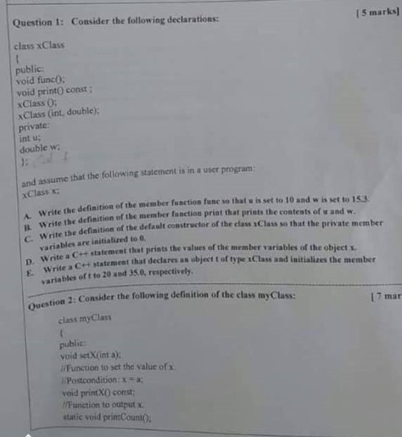Solved Consider the following declarations: class xClass | Chegg.com