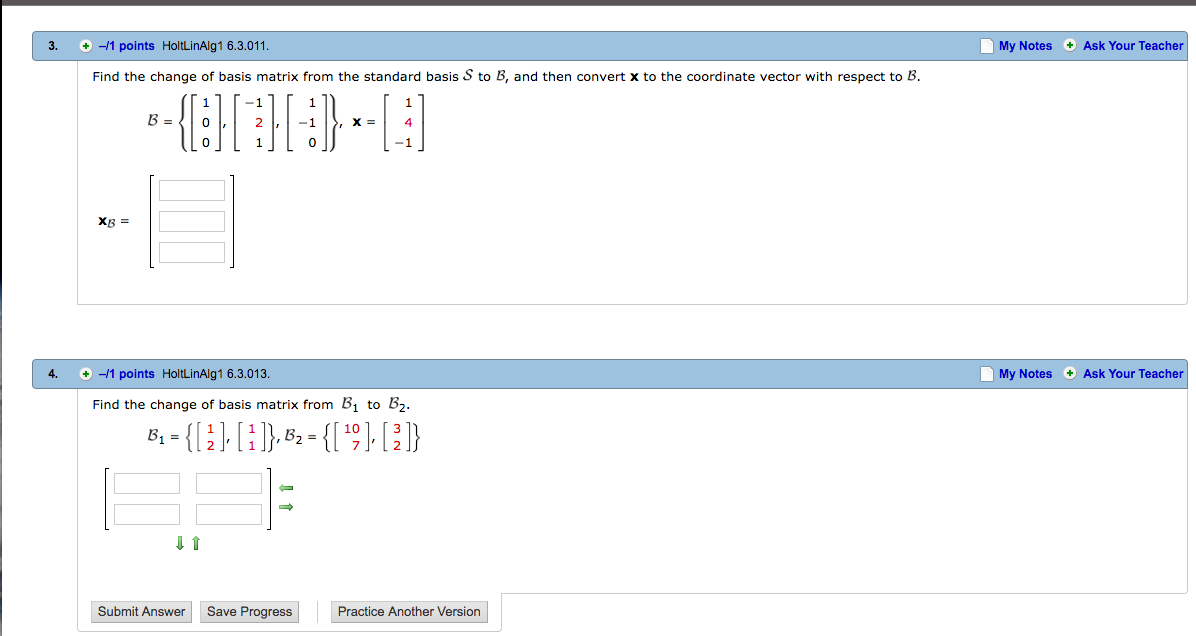 Solved Find the change of basis matrix from the standard