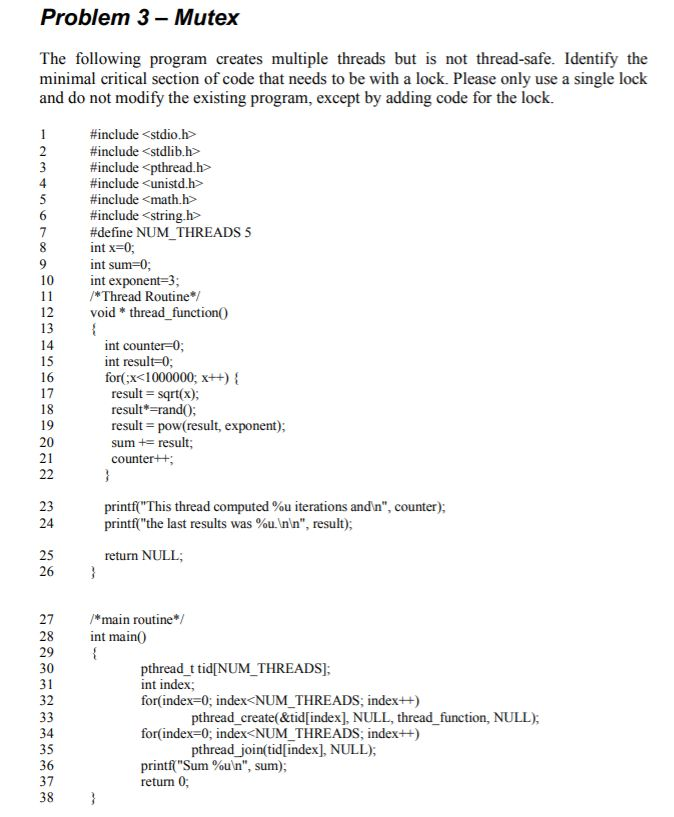 Solved Problem 3-Mutex The following program creates | Chegg.com